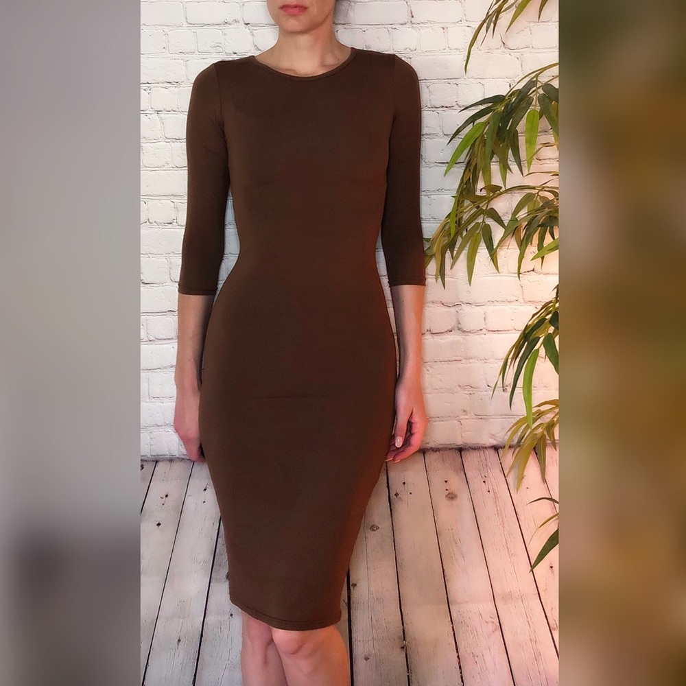 Yelete Mocha 3/4 Sleeve Bodycon Dress